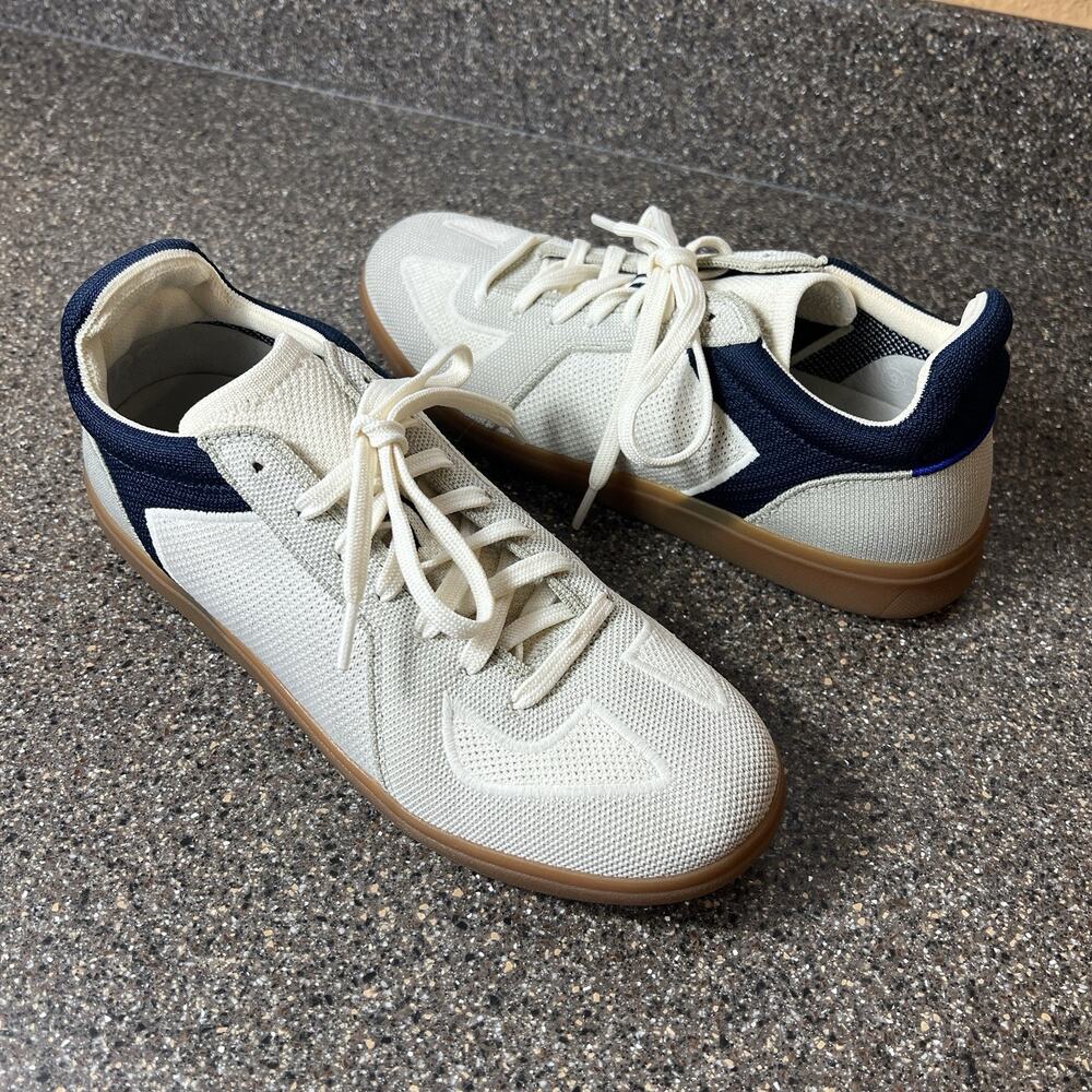 Rothy's The RS01 Mens Size 9 Ivory Blue Athletic Walking Knit Shoes Sneakers Low